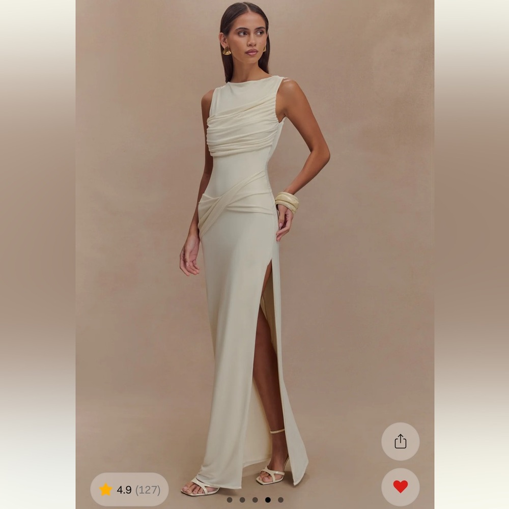 Meshki Cream Sleeveless Draped Maxi Dress with Side Slit